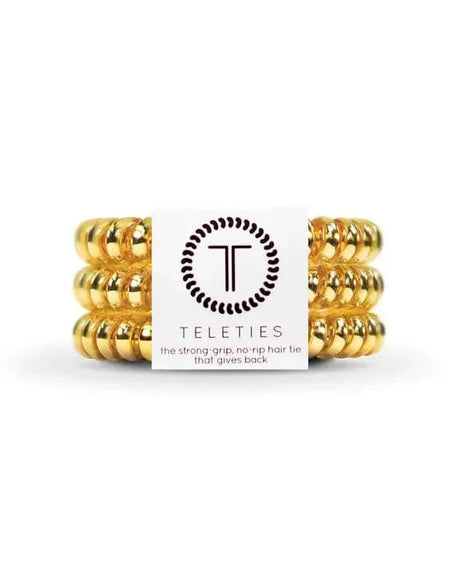 Teleties small sunset-gold spiral hair coils in branded sleeve.