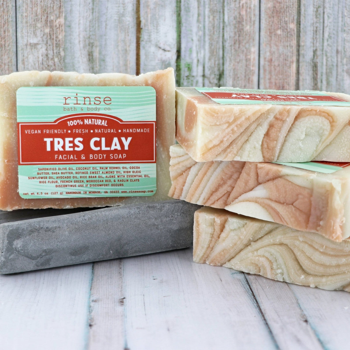 handmade natural bar soap in Tres Clay by Rinse Bath & Body - lifestyle shot
