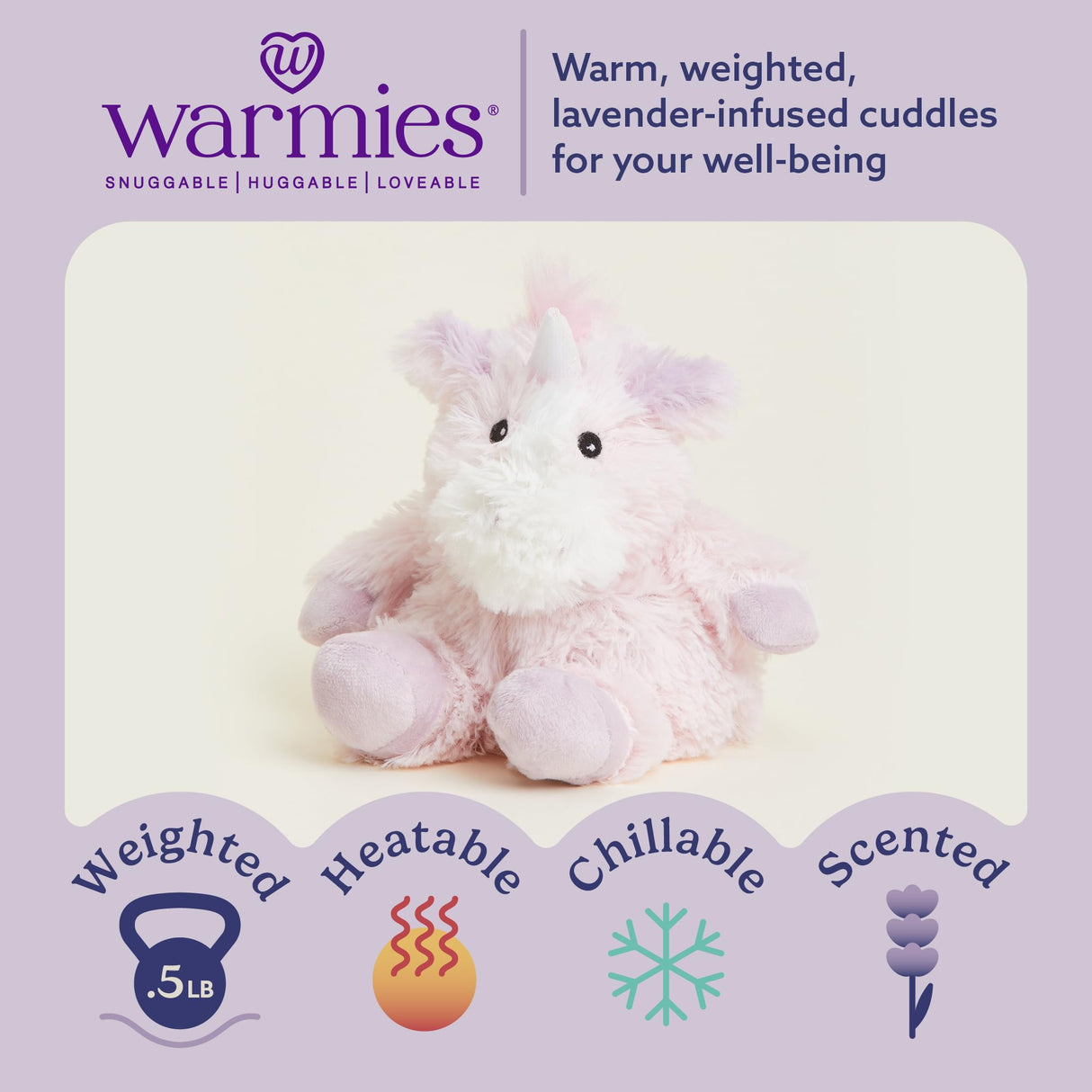 Handmade Pink Unicorn Junior Warmies - naturally derived - alternate angle