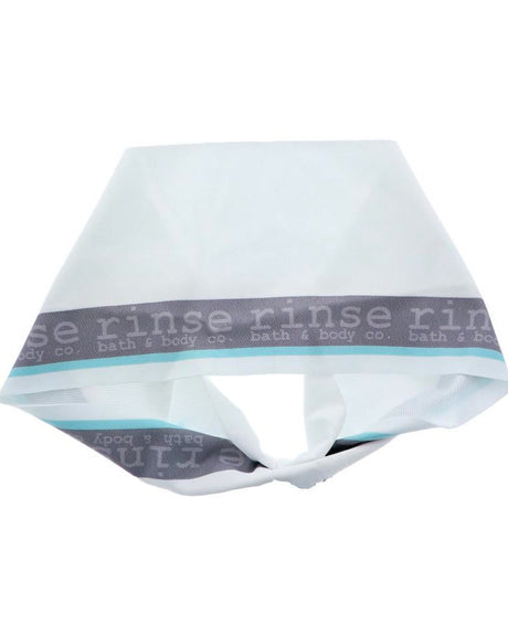 White Bondi Band with charcoal Rinse stripe and teal accent — stretchy headband.