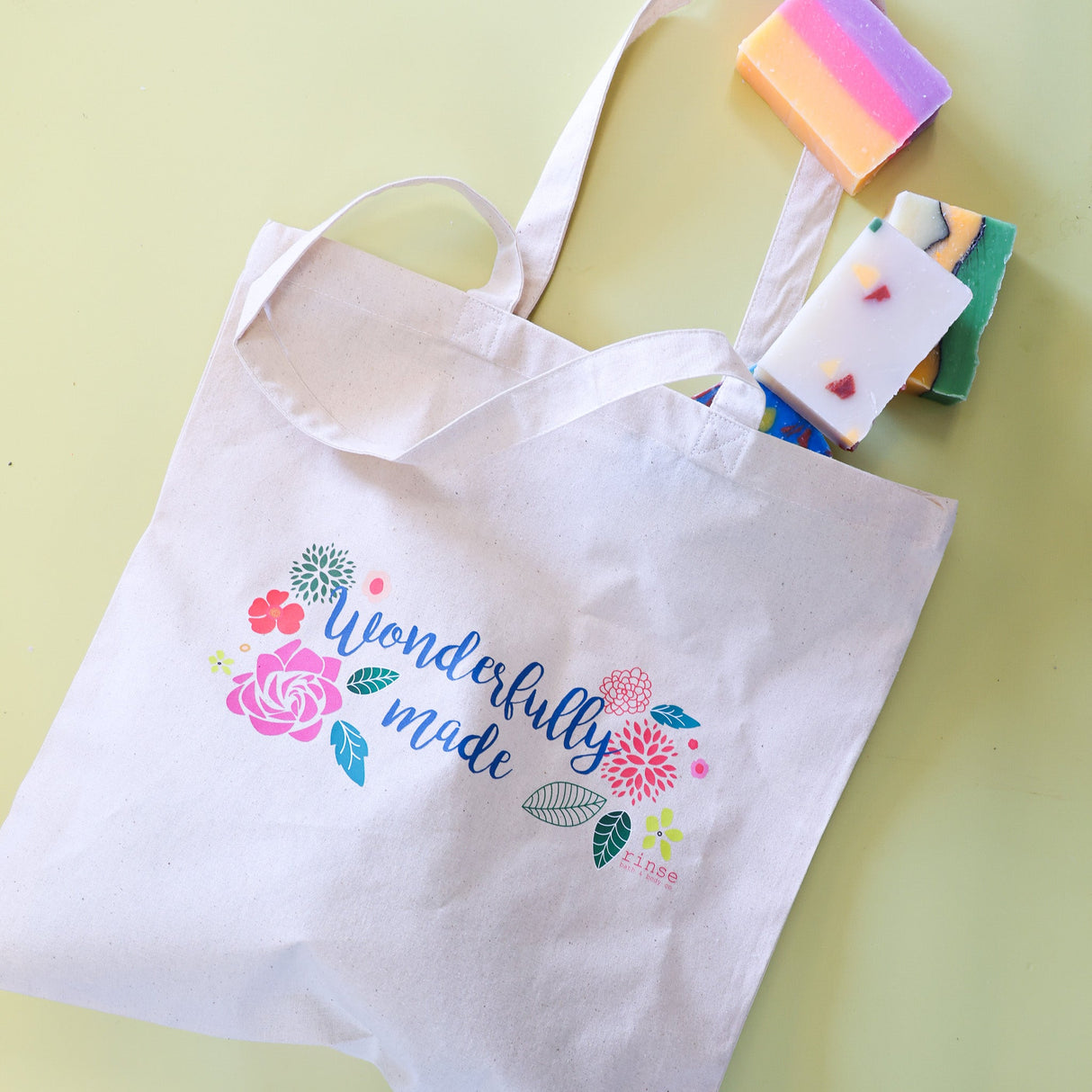 Wonderfully Made Canvas Tote from Rinse - family-made since 2003 - detail view