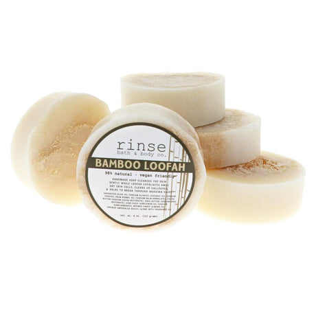 handmade natural bar soap in Bamboo Loofah by Rinse Bath & Body