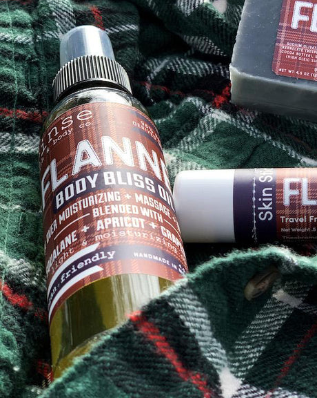 Flannel natural body oil from Rinse - essential oil infused - alternate angle