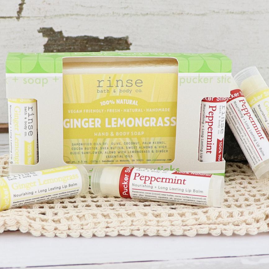 Natural natural bath and body gift set | Ginger Lemongrass | Rinse Bath & Body Co. - alternate angle