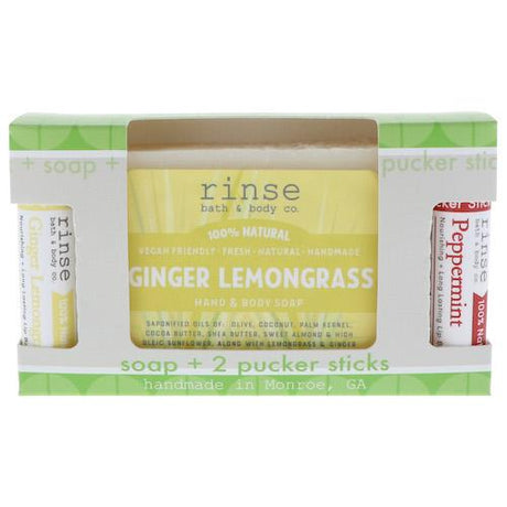 Ginger Lemongrass natural bath and body gift set from Rinse - ready to gift