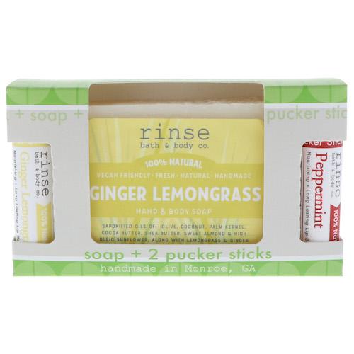 Ginger Lemongrass natural bath and body gift set from Rinse - ready to gift