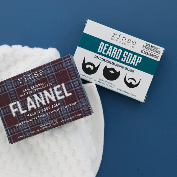 Mini Soap 2 Pack- Beard Bar & Flannel - Rinse Bath & Body