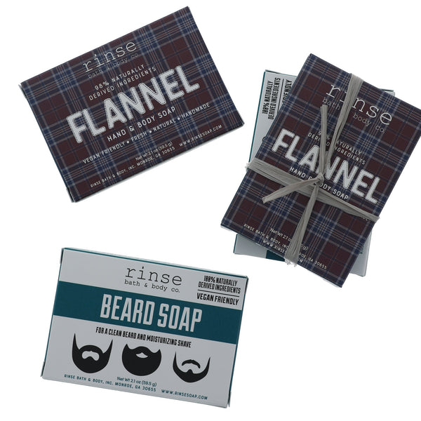 Mini Soap 2 Pack- Beard Bar & Flannel - Rinse Bath & Body