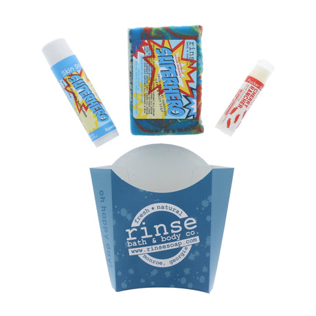 Rinse Superhero natural bath and body gift set - curated gift collection - detail view