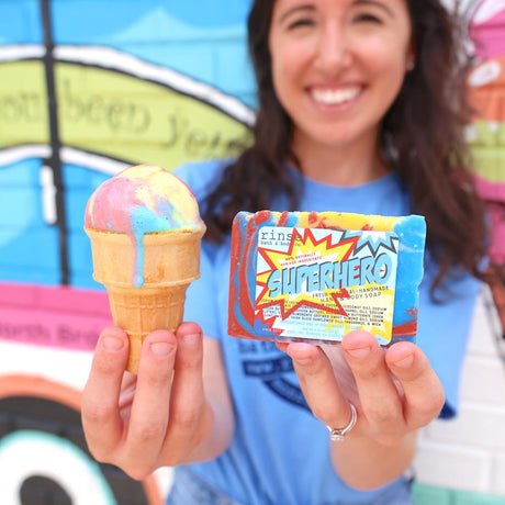 handmade natural bar soap in Super Hero by Rinse Bath & Body - detail view