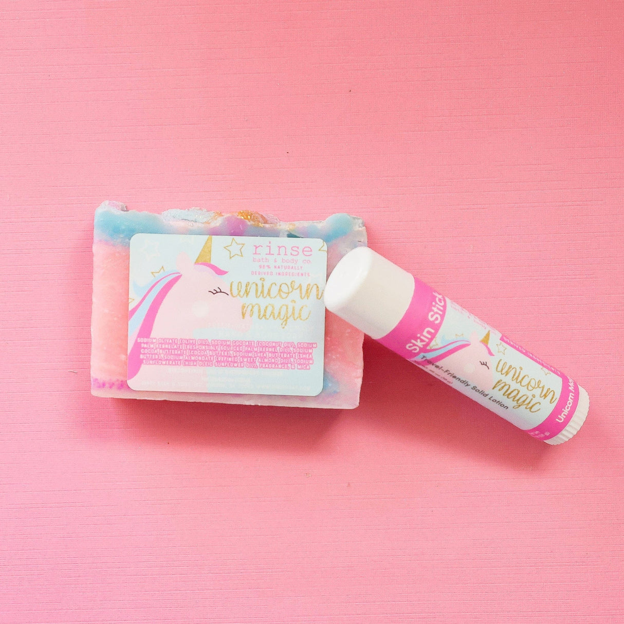 Rinse Unicorn Magic solid lotion stick - mess-free hydration - alternate angle