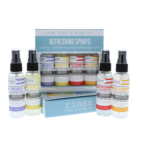 4 Pack Of Mini Refreshing Sprays room and linen spray from Rinse - essential oil based - alternate angle