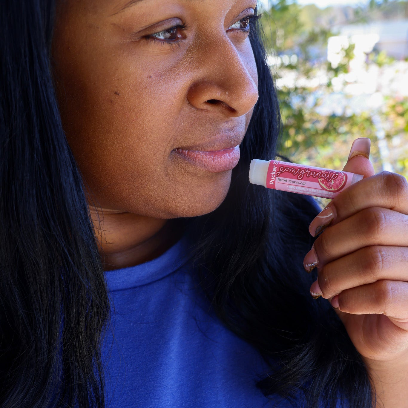 natural lip balm in Pomegranate by Rinse Bath & Body - alternate angle