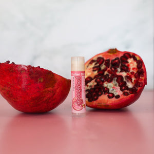Handmade Pomegranate natural lip balm - naturally derived - detail view