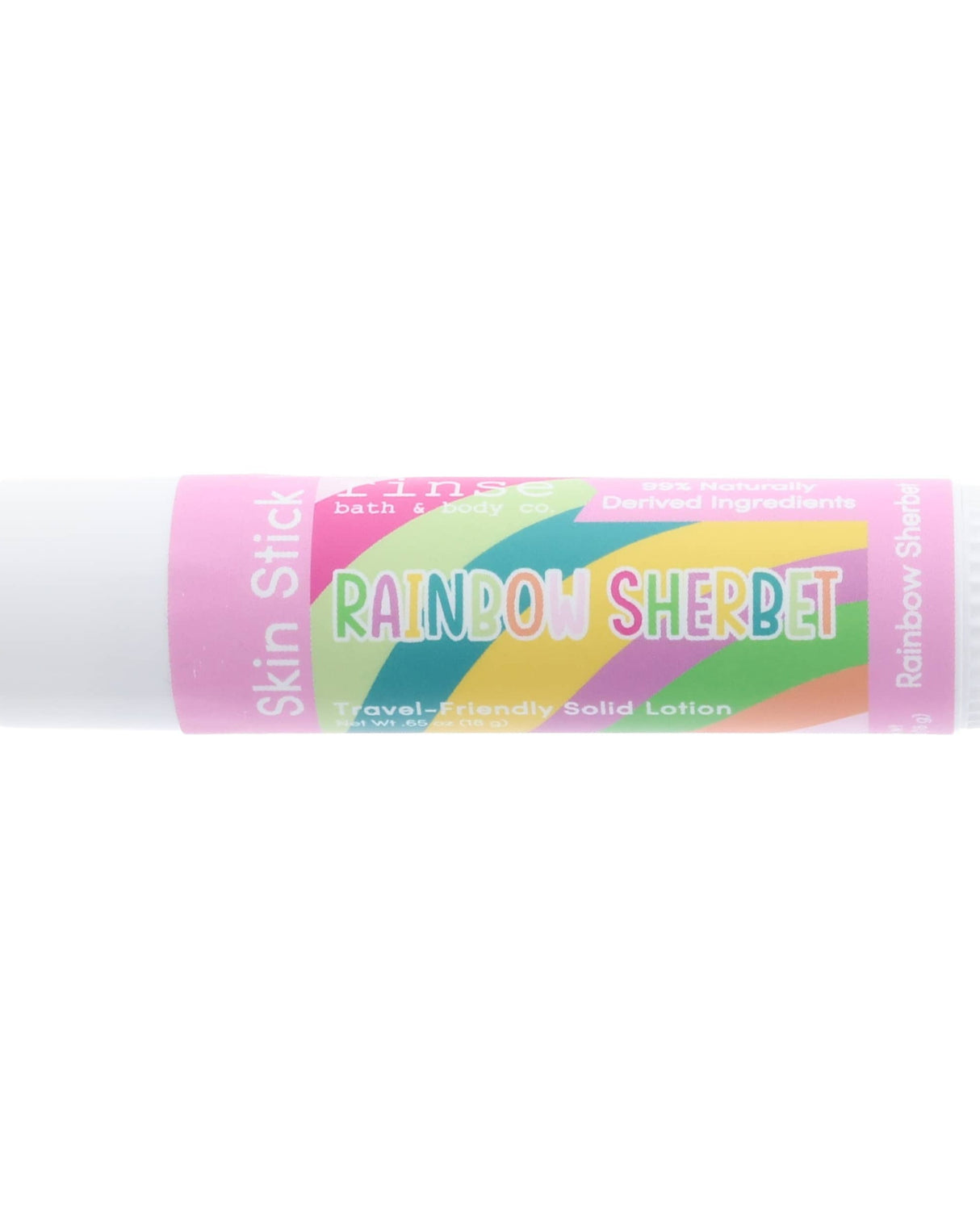 Rainbow Sherbet solid lotion stick — sweet fruity dessert in a twist-up moisture bar. Rinse Bath & Body Co.