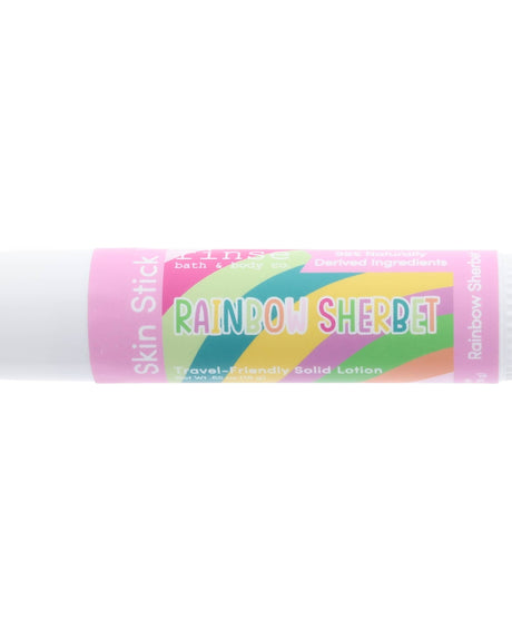Rainbow Sherbet solid lotion stick — sweet fruity dessert in a twist-up moisture bar. Rinse Bath & Body Co.