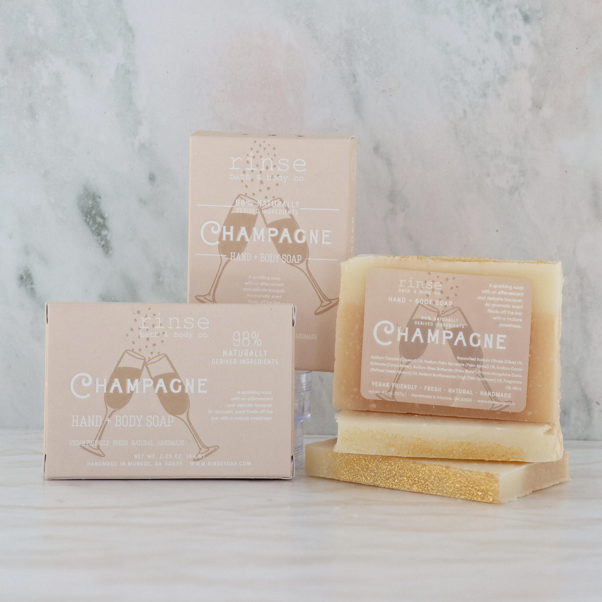 handmade natural bar soap in Champagne by Rinse Bath & Body - detail view