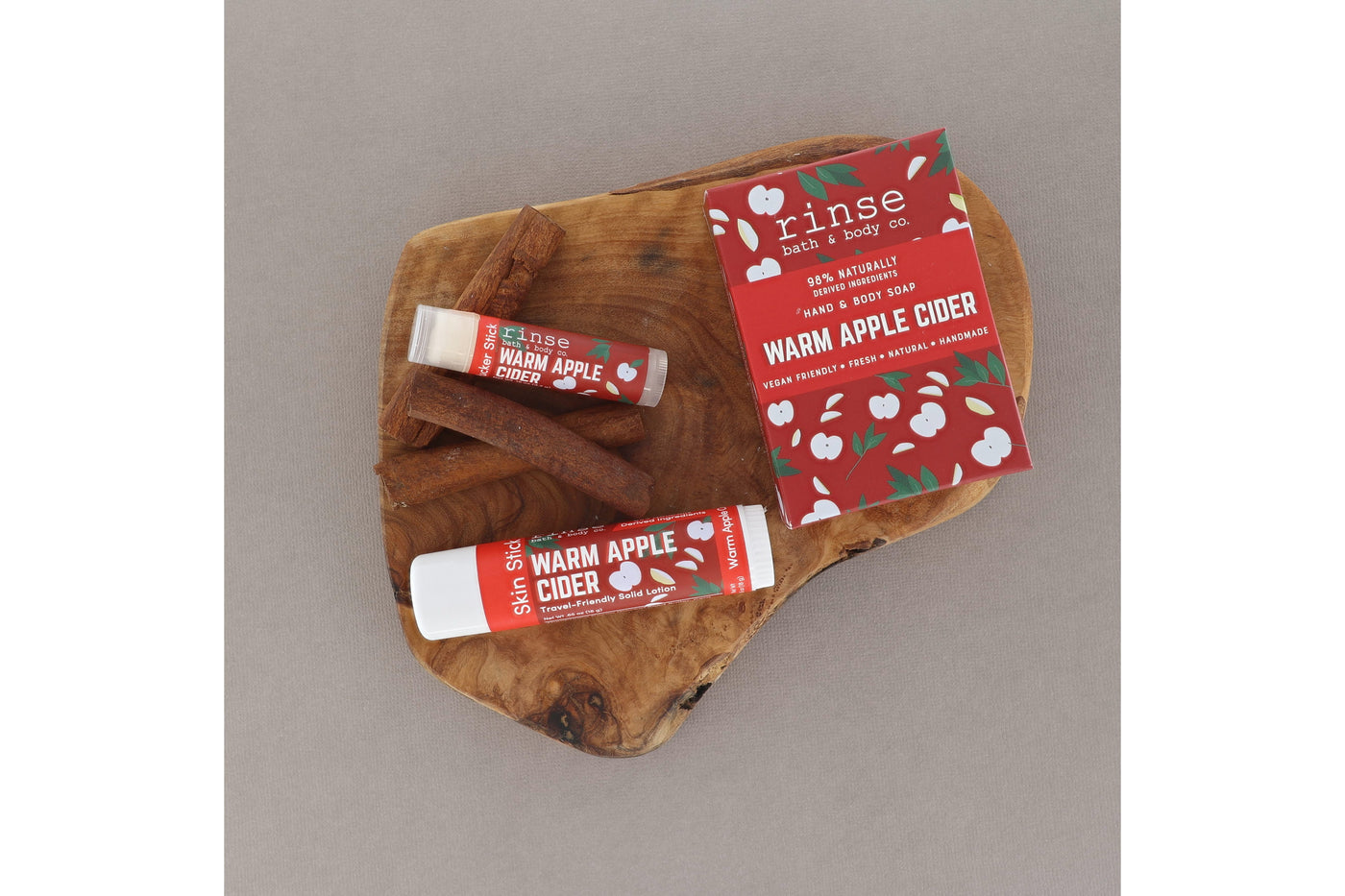 Warm Apple Cider Solid Lotion styled with cider cue — Rinse Bath & Body Co.