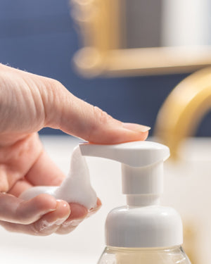 Flannel foaming hand soap pump in use