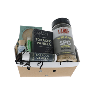 Tobacco Vanilla crate with Rinse soaps, diffuser, skin stick and Lane's SPG rub