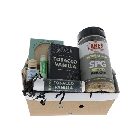 Tobacco Vanilla crate with Rinse soaps, diffuser, skin stick and Lane's SPG rub