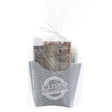 Teak and Mahogany gift pack in grey chevron fry-bag with soap, skin stick, and vanilla pucker stick