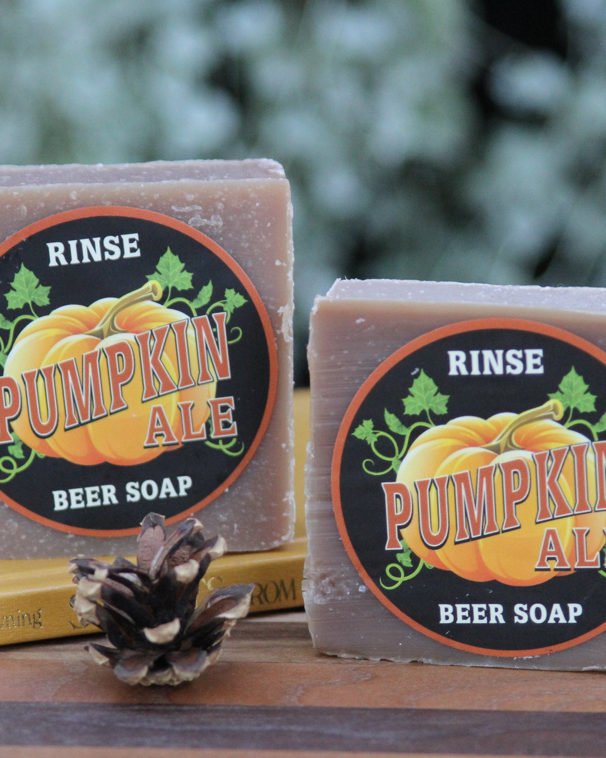 Pumpkin Ale beer soap in use, worked into a rich lather — the barley and hops that make beer soap so conditioning on skin. Rinse Bath & Body Co.