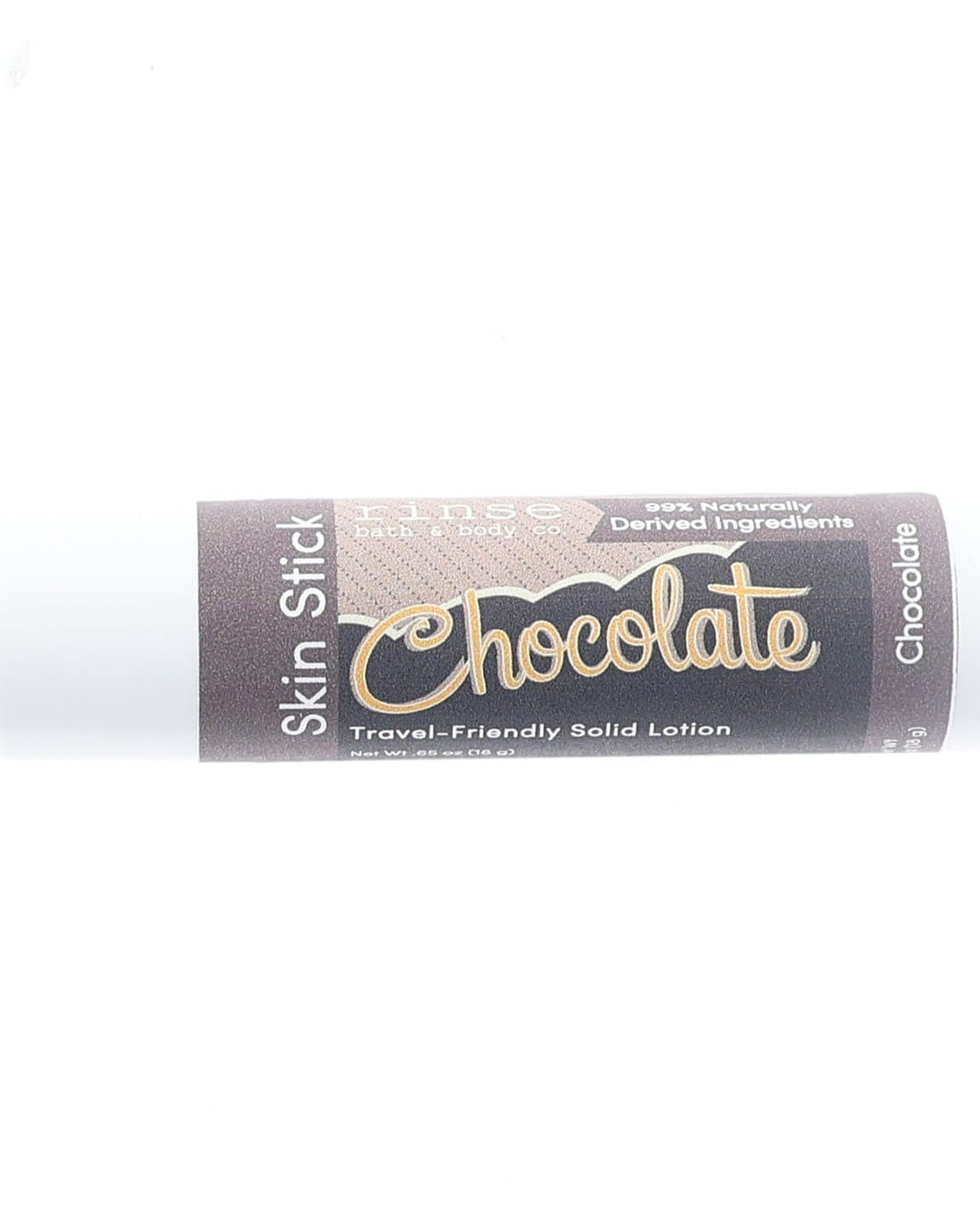 Chocolate Skin Stick — travel-friendly solid lotion in a twist-up tube. Rinse Bath & Body Co.