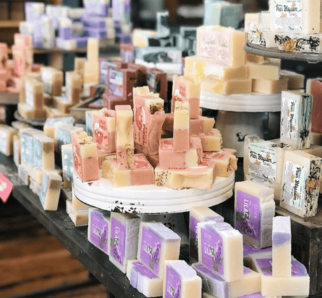 All soaps set up on display in Rinse store