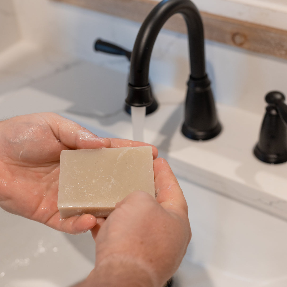 handmade natural bar soap in Speppermint Shave by Rinse Bath & Body - lifestyle shot