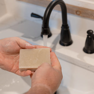 handmade natural bar soap in Speppermint Shave by Rinse Bath & Body - lifestyle shot