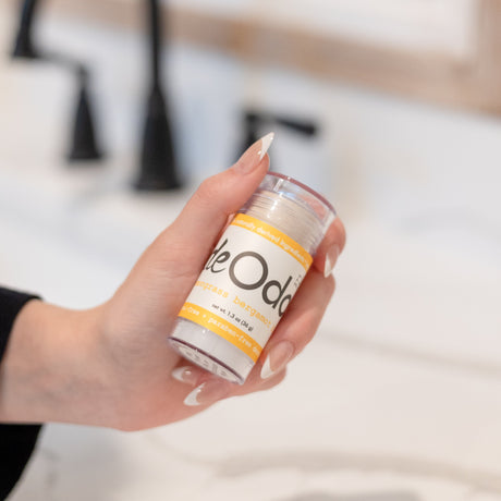 Handmade Lemongrass Bergamot aluminum-free natural deodorant - naturally derived - lifestyle shot