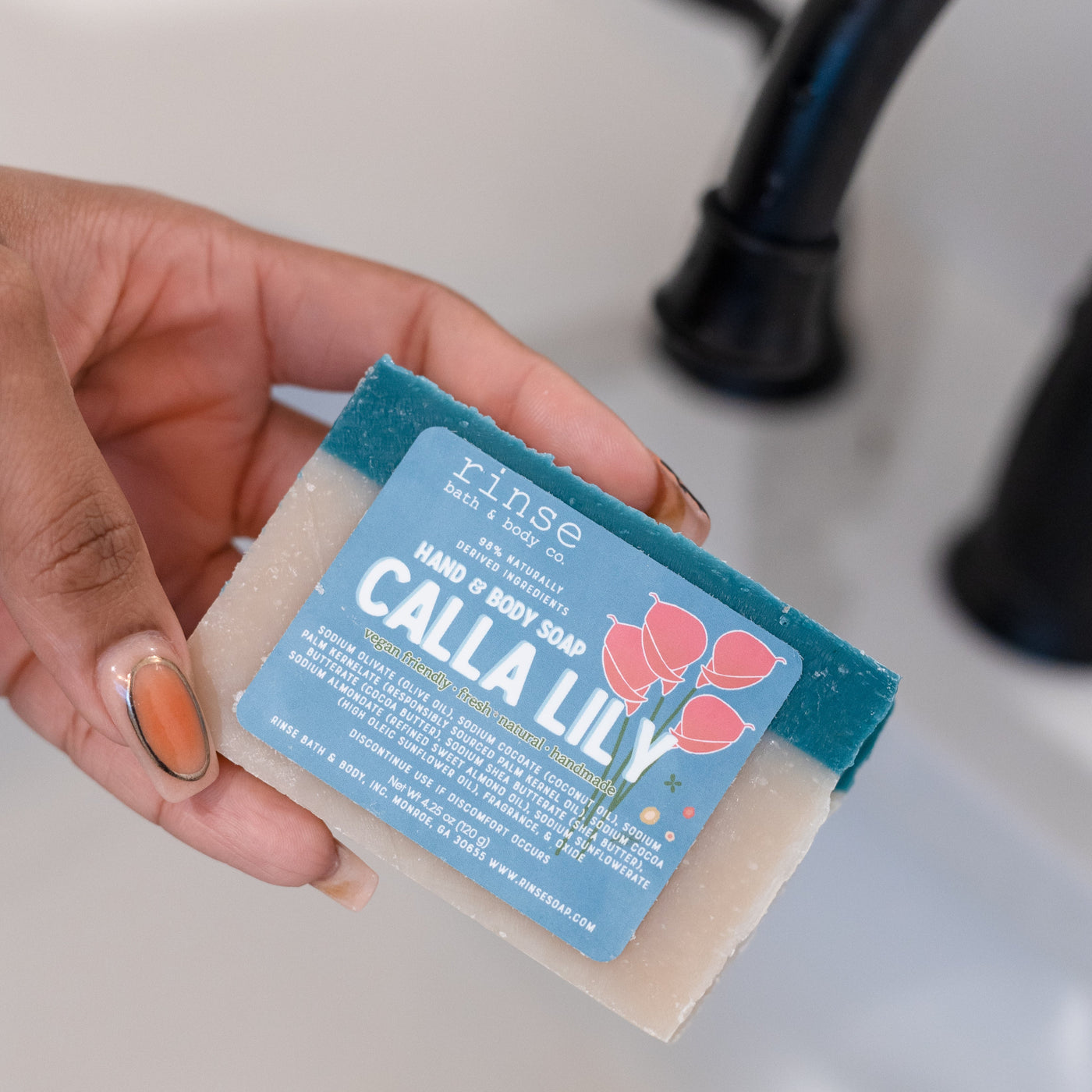 Calla Lily handmade natural bar soap from Rinse - paraben-free since 2003 - alternate angle