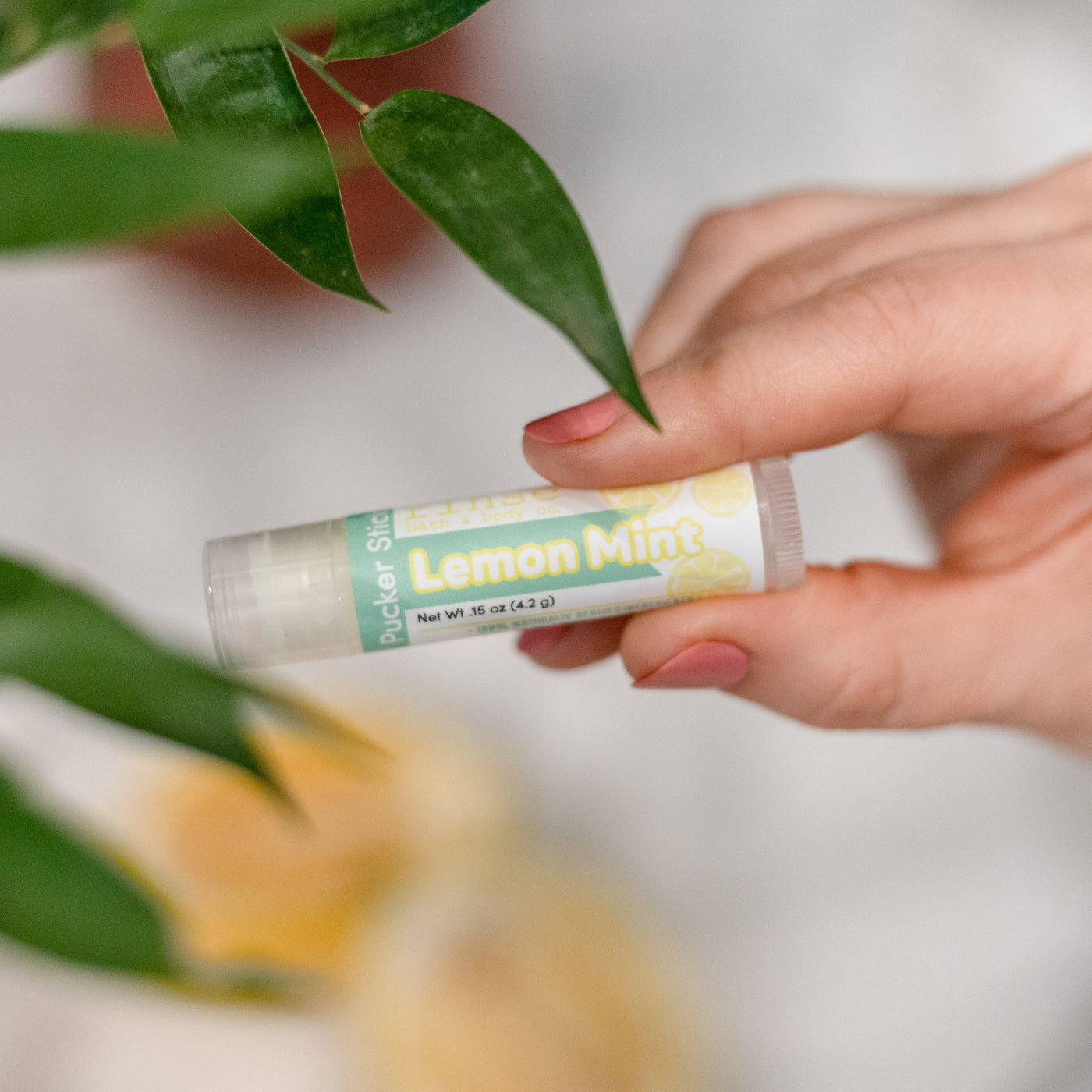 Lemon Mint natural lip balm from Rinse - nourishing lip care - alternate angle