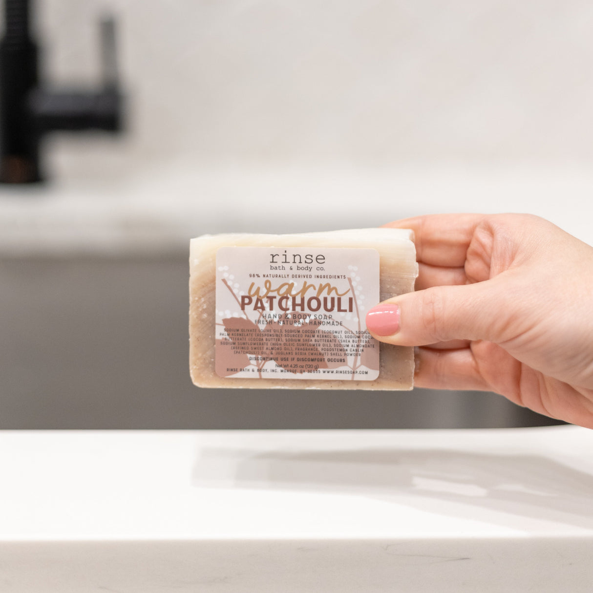 Warm Patchouli handmade natural bar soap from Rinse - paraben-free since 2003 - alternate angle