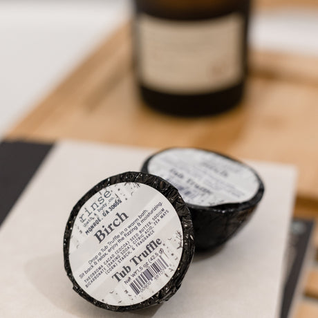 Birch bath bomb from Rinse - cocoa butter infused - lifestyle shot