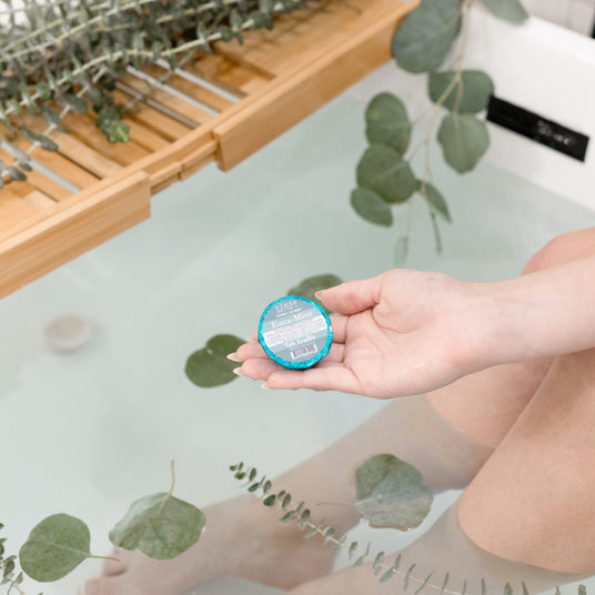 bath bomb in Euca Mint by Rinse Bath & Body - lifestyle shot