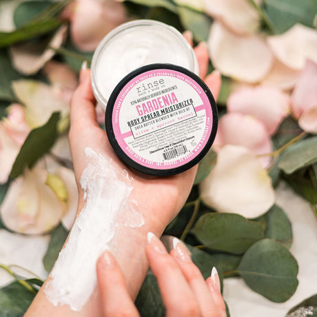 natural body lotion in Gardenia by Rinse Bath & Body - alternate angle