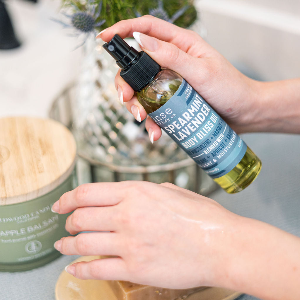 natural body oil in Spearmint Lavender by Rinse Bath & Body - alternate angle