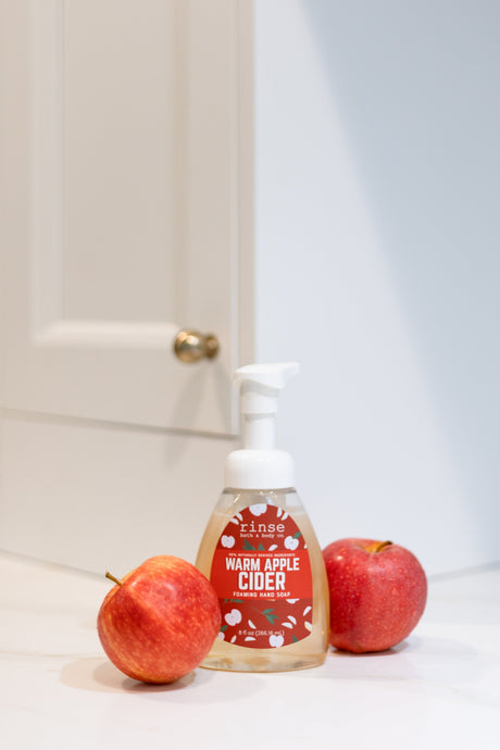 Warm Apple Cider Foaming Hand Soap in use — Rinse Bath & Body Co.