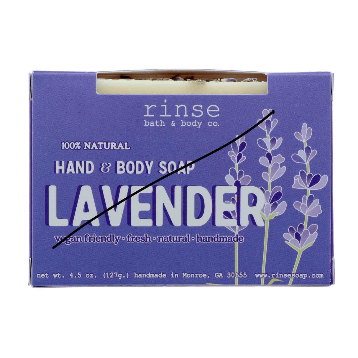 Lavender handmade natural bar soap from Rinse - paraben-free since 2003