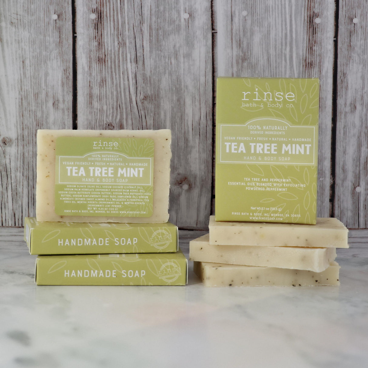 handmade natural bar soap in Tea Tree Mint by Rinse Bath & Body - detail view