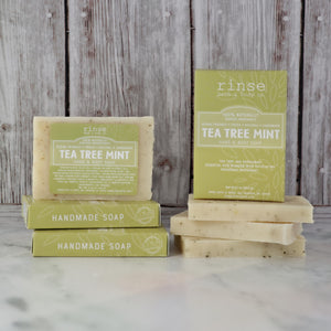 handmade natural bar soap in Tea Tree Mint by Rinse Bath & Body - detail view