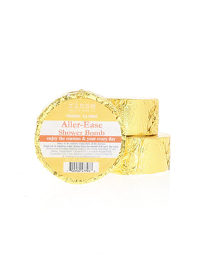 Two Aller-Ease Shower Bombs stack in foil wrap with the current Rinse label; shown for display; listing is for one (1)