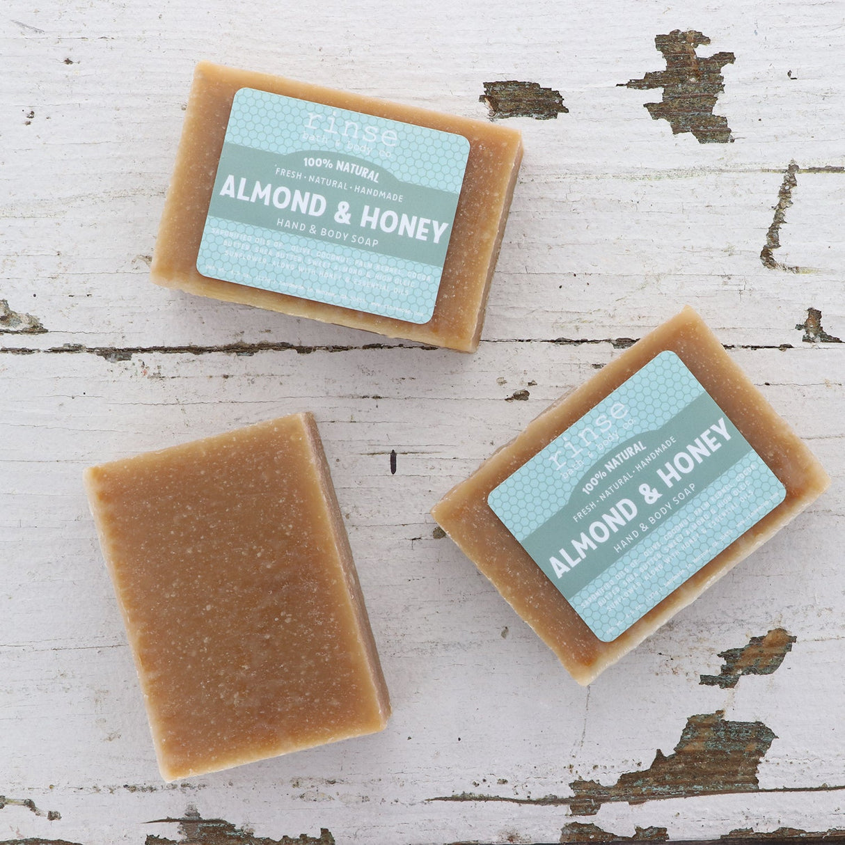Almond Honey handmade natural bar soap from Rinse - paraben-free since 2003 - lifestyle shot
