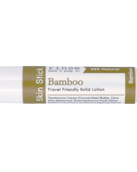 Bamboo Skin Stick — travel-friendly solid lotion in a twist-up tube. Rinse Bath & Body Co.