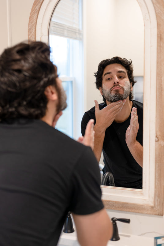 Beard Balm in use — included in the Beard Care display