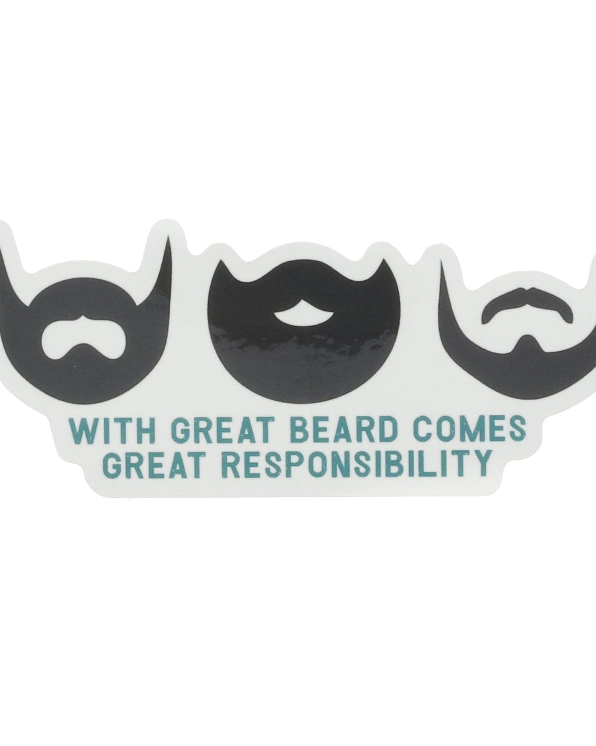 Teal beard-responsibility sticker with three silhouette beards — die-cut vinyl on clean bright white