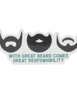 Teal beard-responsibility sticker with three silhouette beards — die-cut vinyl on clean bright white
