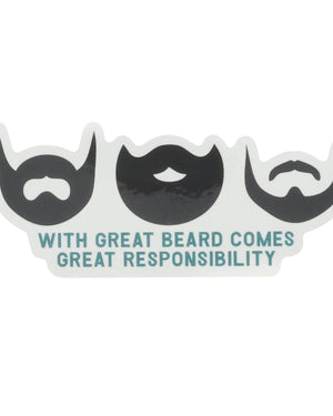 Teal beard-responsibility sticker with three silhouette beards — die-cut vinyl on clean bright white